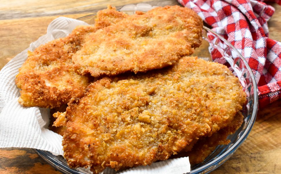 Cornflake-crumbed chicken schnitzel