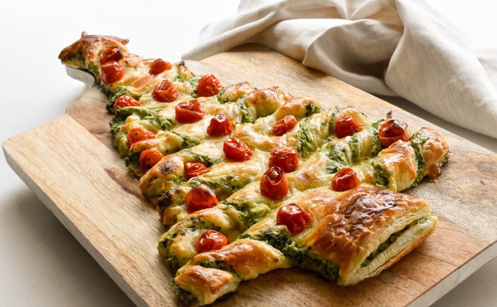 Spinach and cheese puff pastry Christmas tree